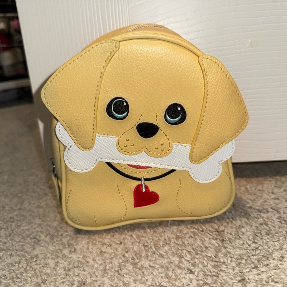 Bath & Body Works Tan and Red Cosmetic Bag with Dog Design